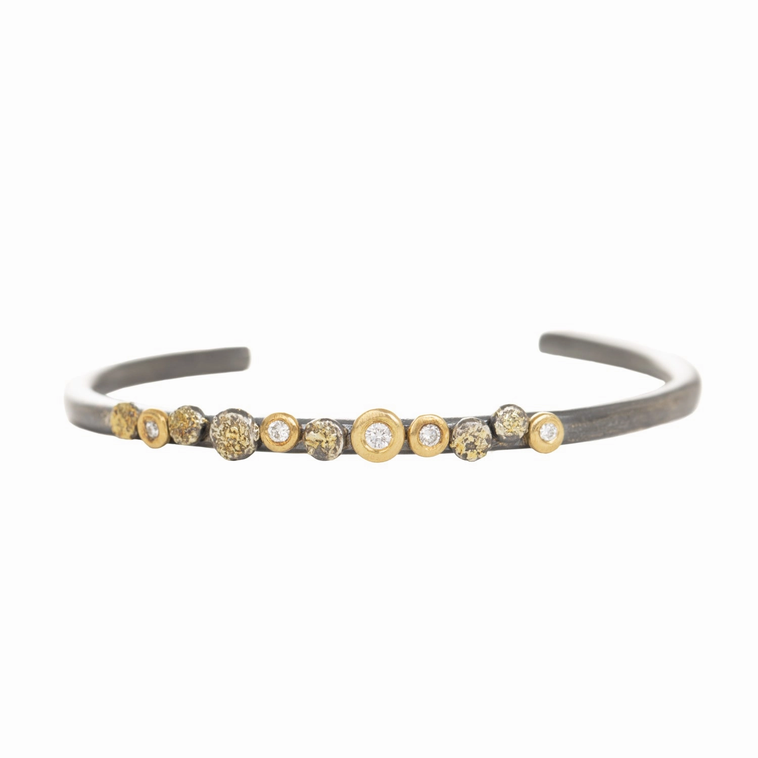 Trend Look Effortless Touch In Bloom Stacking Skinny Cuff - 22k Gold Dust, 18k Gold, Oxidized Silver   Reclaimed Diamonds
