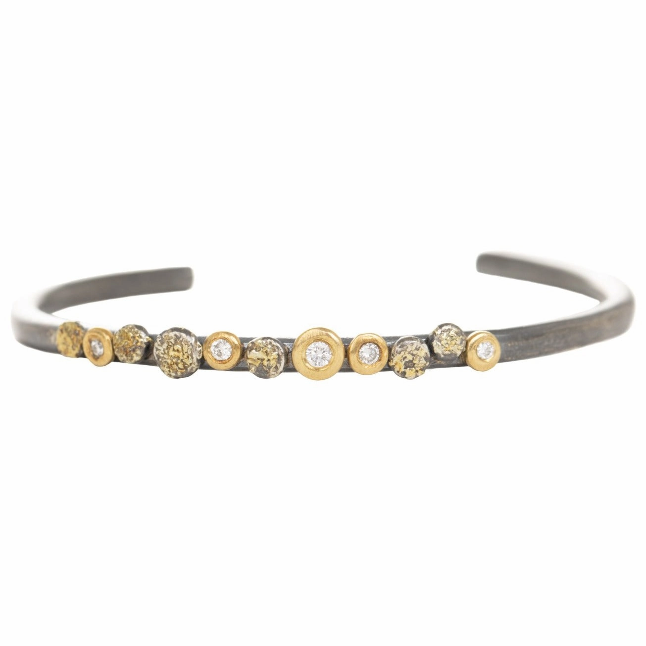 Effortless Touch In Bloom Stacking Skinny Cuff - 22k Gold Dust, 18k Gold, Oxidized Silver   Reclaimed Diamonds