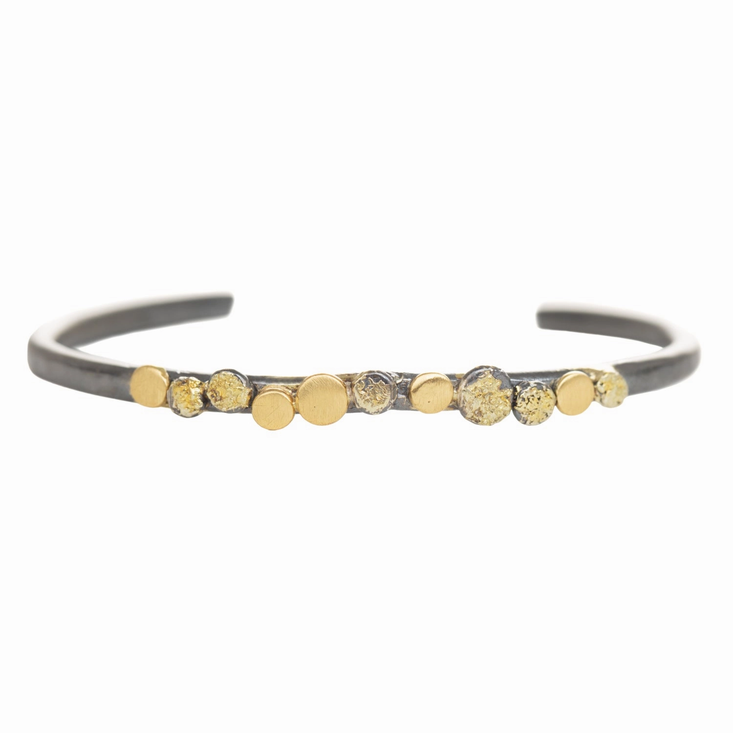 Elegant Flow Refined Element In Bloom Stacking Skinny Cuff - 22k Gold Dust, 18k Gold, Oxidized Silver   Reclaimed Diamonds