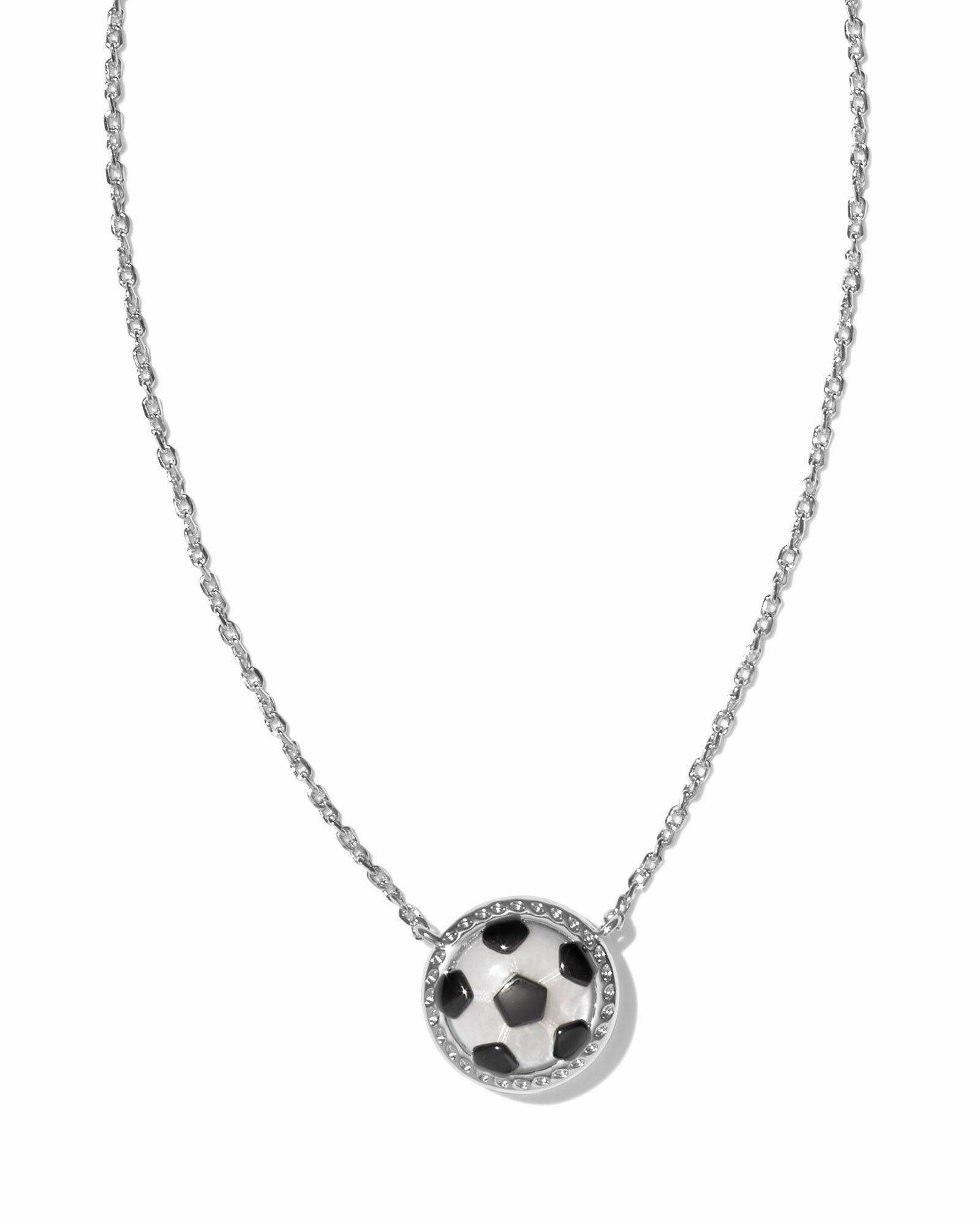 Subtle Highlight Kendra Scott Soccer Silver Short Pendant Necklace in Ivory Mother-of-Pearl