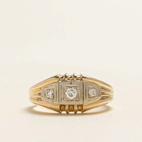 Three Stone Diamond Grooved Ring | 0.23ctw | SZ 9.25 Classic Detailing Creative Form