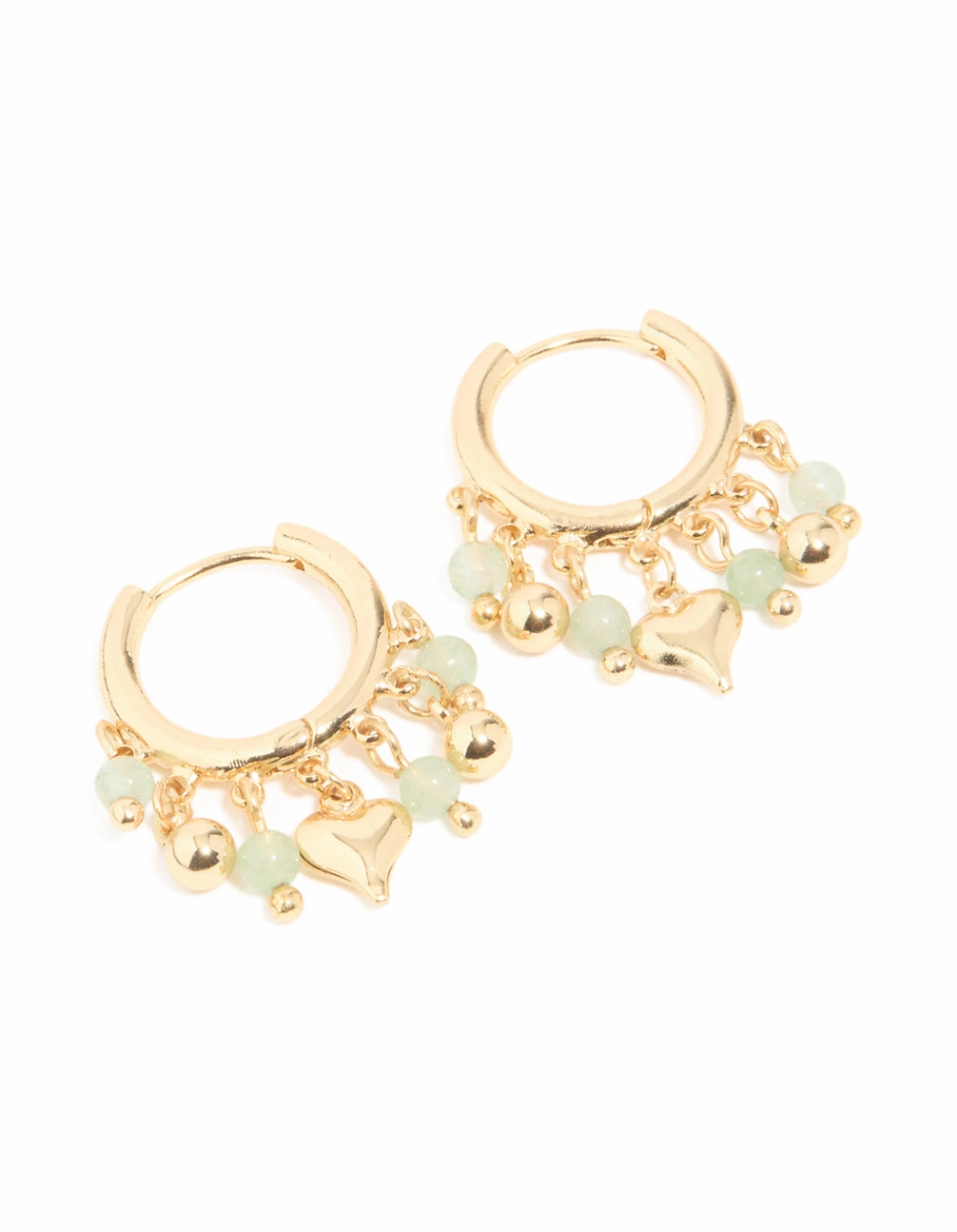 Soft Accent Chic Flash Gold Plated Green Semi Precious Stone Heart Drop Huggie Earrings