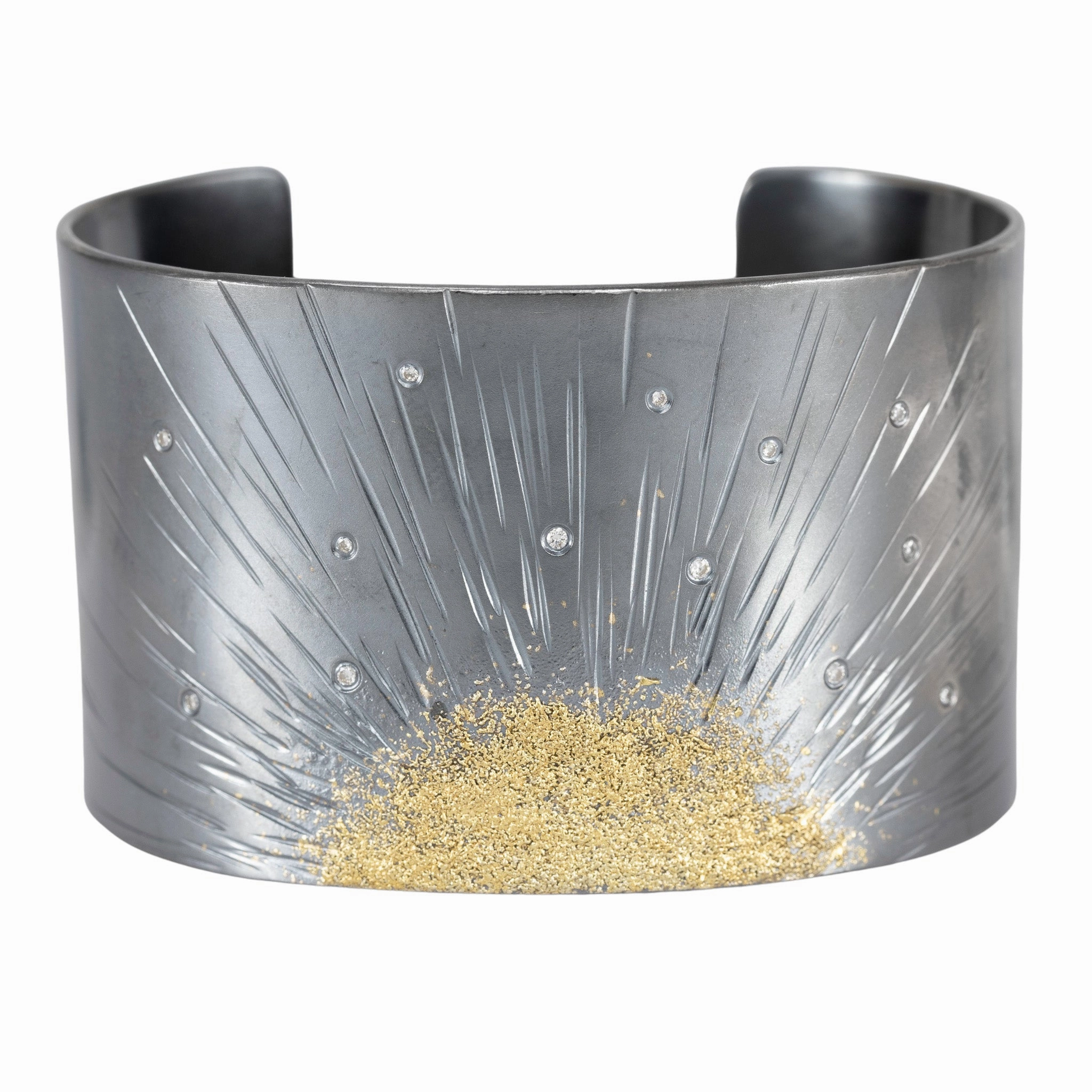 Sun Rays Cuff - 22k Gold, Oxidized Silver   VS White Diamonds Elegant Form