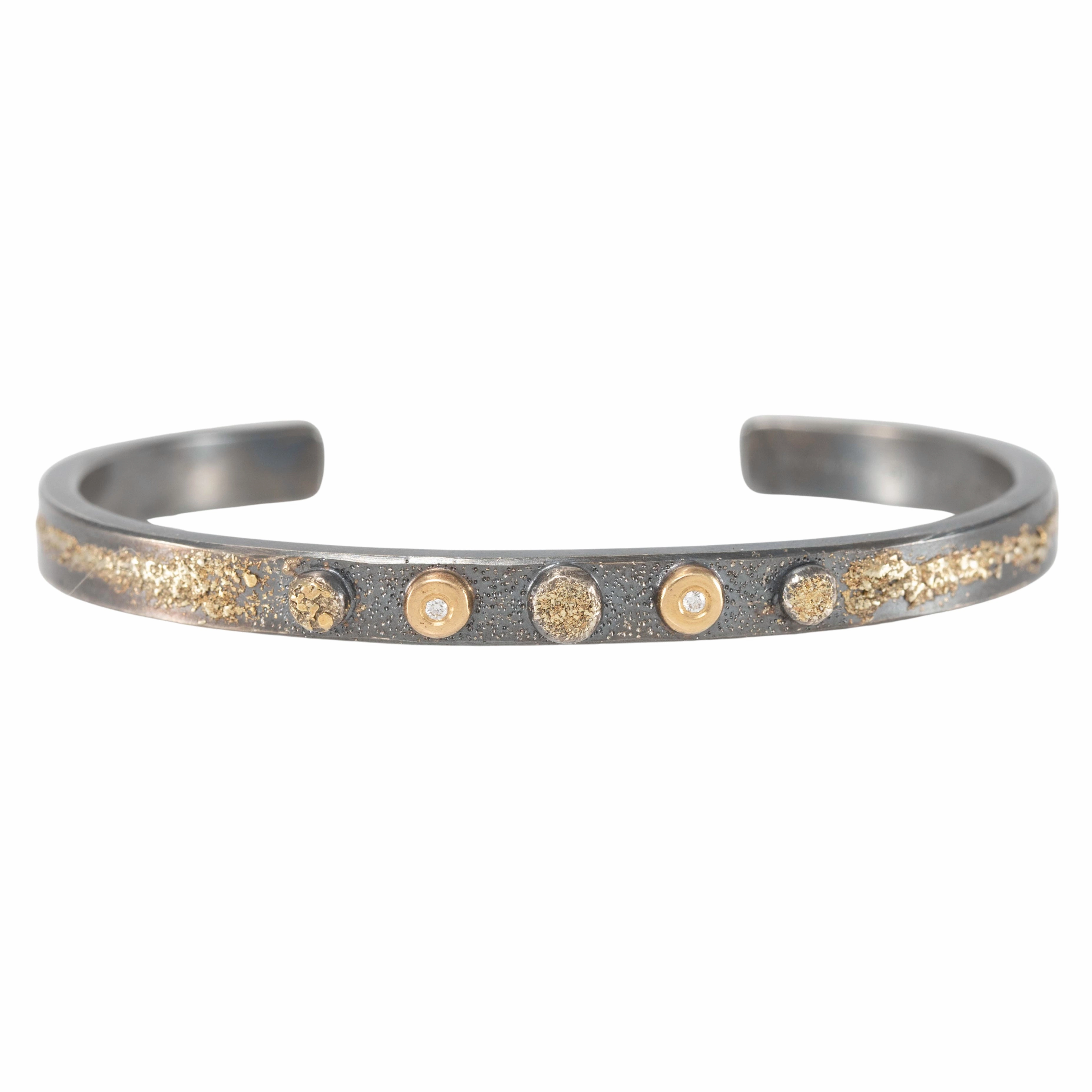 Sunnyside Dusted Diamond Cuff - 22k/18k Gold   Oxidized Silver Lustrous Sparkle