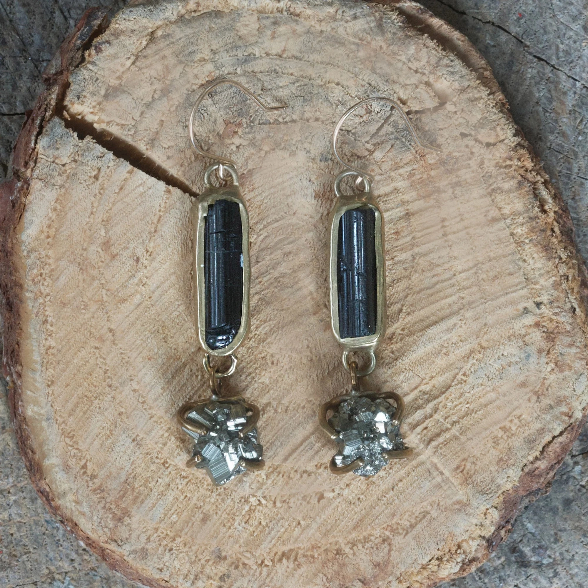 Precious Jewelry Pieces Fine Finish Supernova Earrings - Brass, Tourmaline   Pyrite