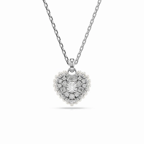 Classic Layer Swarovski Hyperbola pendant, Heart, White, Rhodium plated