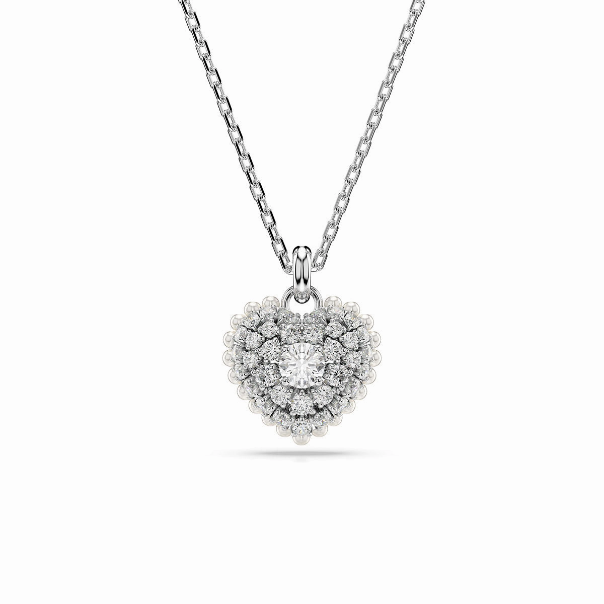 Classic Layer Swarovski Hyperbola pendant, Heart, White, Rhodium plated
