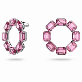 Instant Style Swarovski Millenia hoop earrings, Circle, Octagon cut, Pink, Rhodium plated