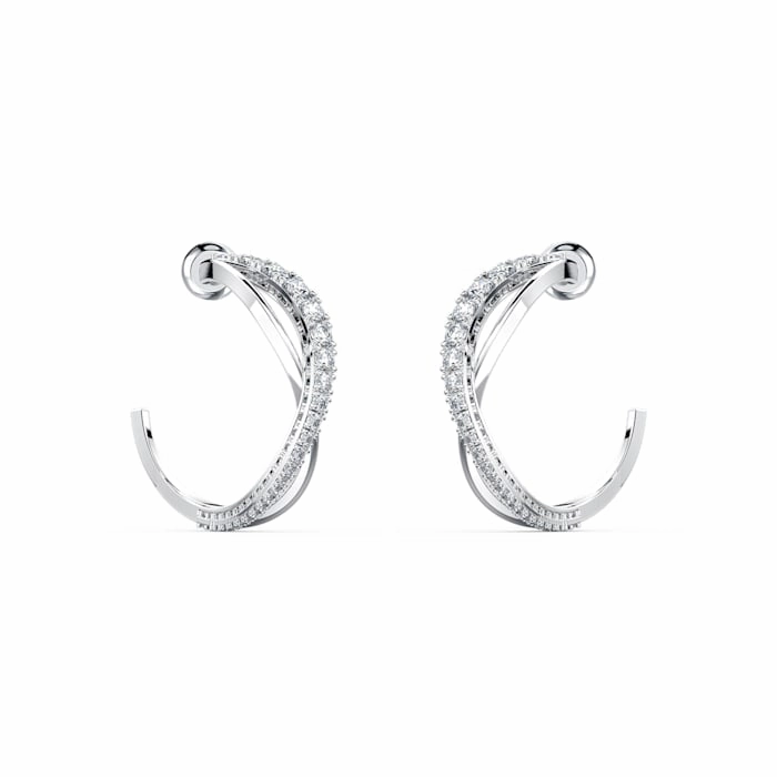 Evening Wear Swarovski Twist Hoop Pierced Earrings, White, Rhodium plated