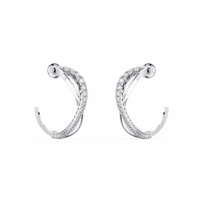 Evening Wear Swarovski Twist Hoop Pierced Earrings, White, Rhodium plated