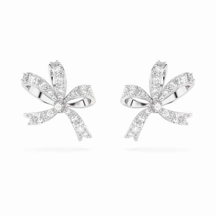 Dazzle Factor Swarovski Volta stud earrings Bow, Small, White, Rhodium plated