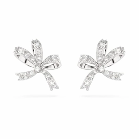 Dazzle Factor Swarovski Volta stud earrings Bow, Small, White, Rhodium plated