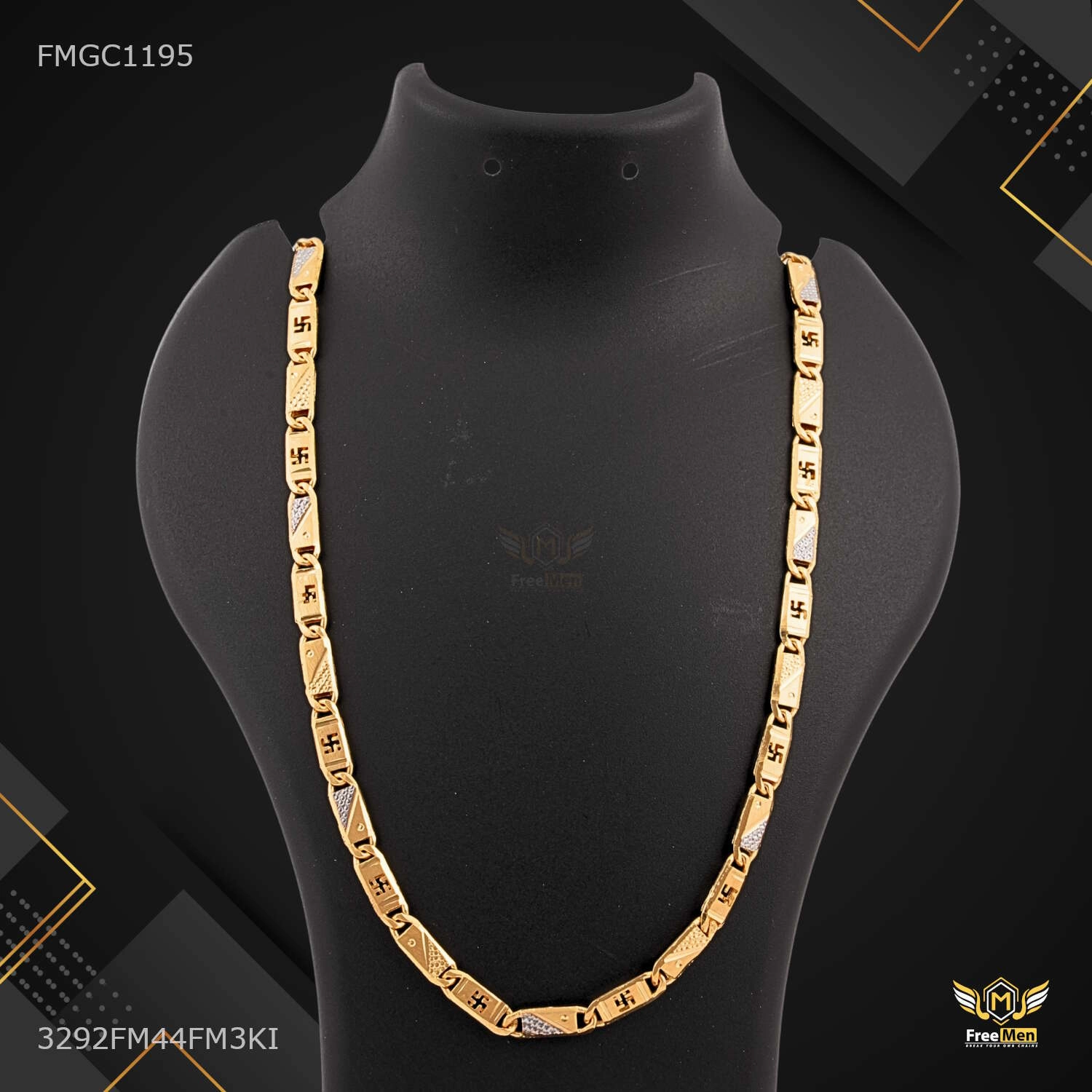 Textured Feature Gloss Touch swastika by swastika Rhodium Nawabi Gold plated Chain - FMGC1195