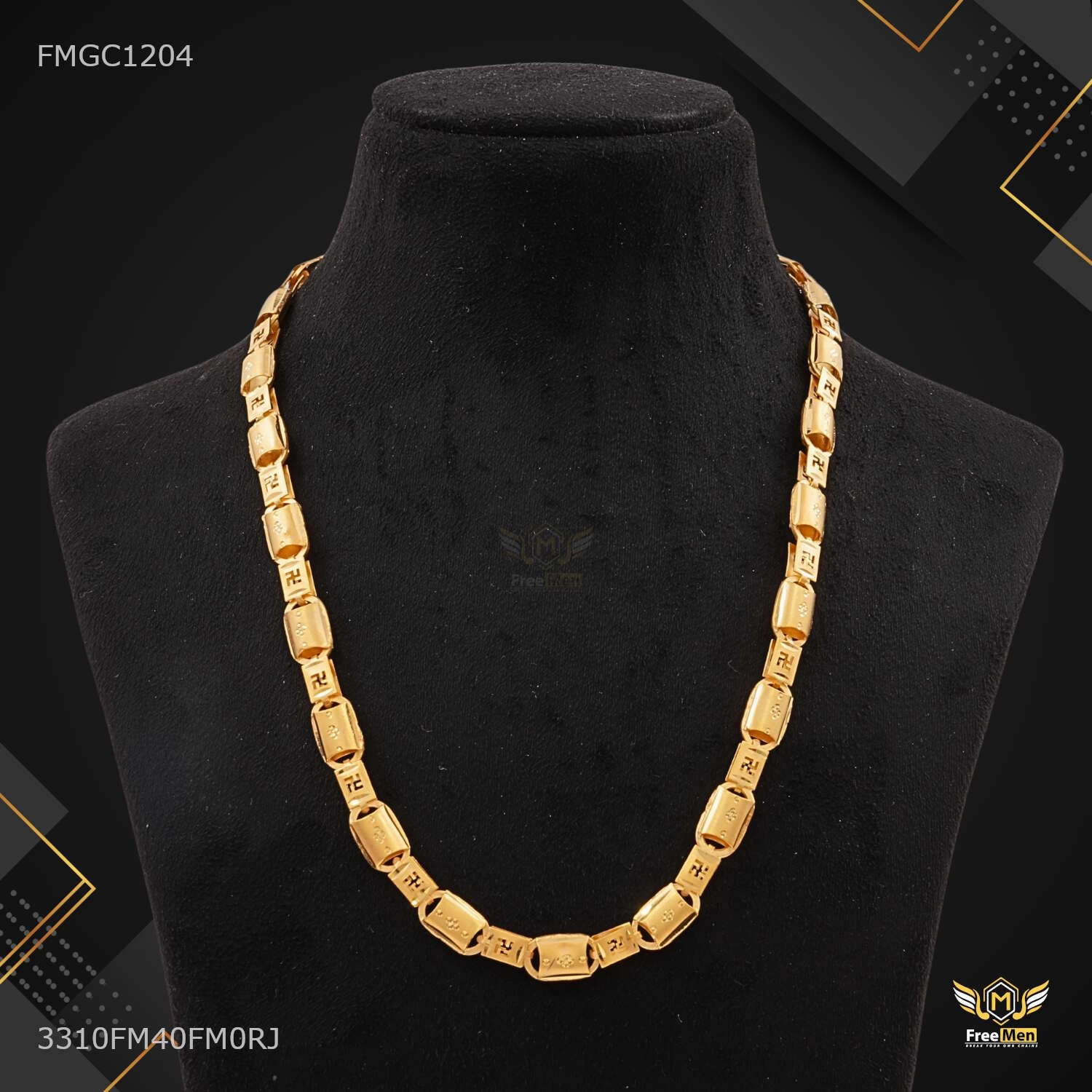 Dynamic Detail Muted Glow swastika with C cut Nawabi Gold plated Chain - FMGC1204