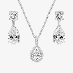 Strong Symbol Teardrop CZ Necklace and Earrings Set in Sterling Silver