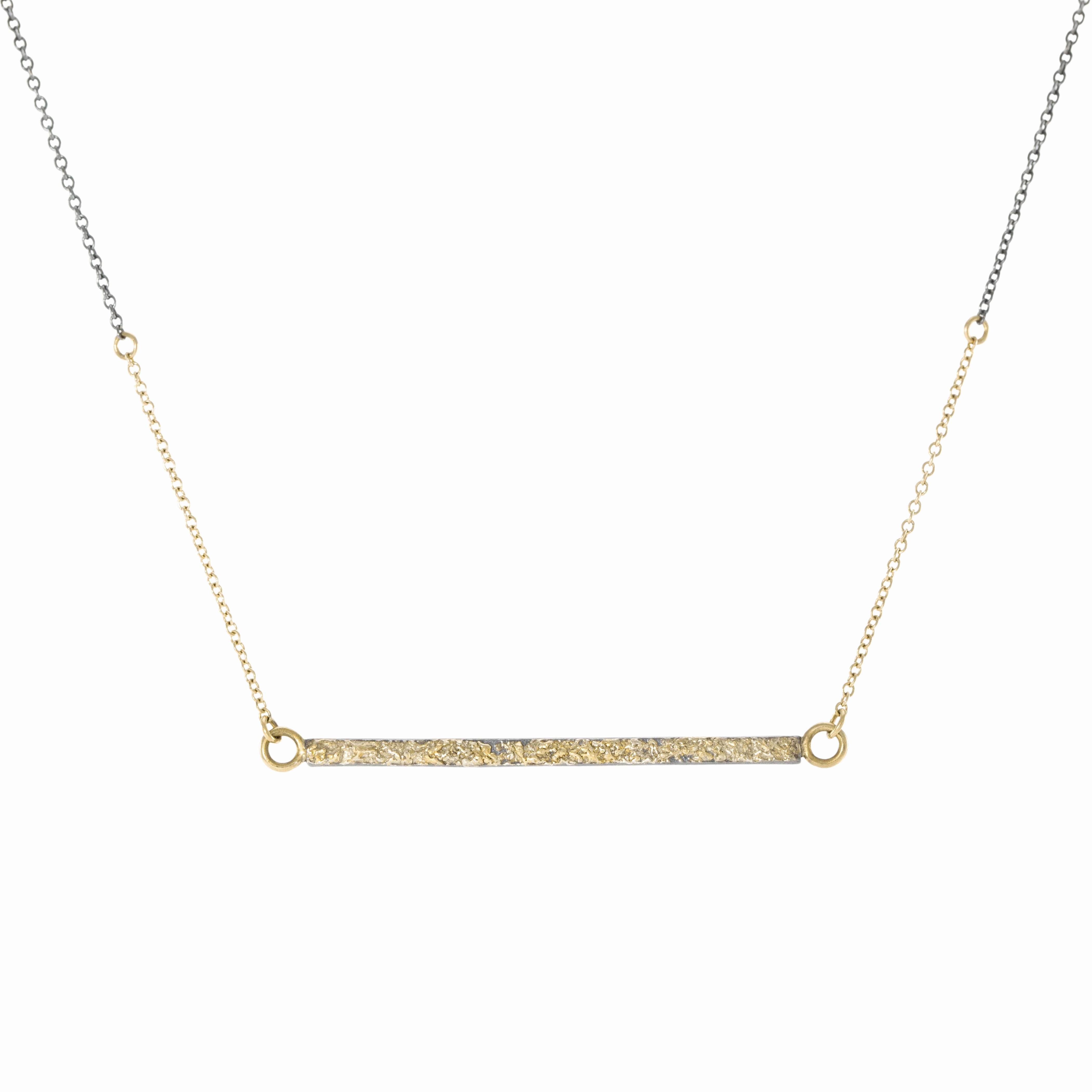 Terra Bar Necklace on Two-Tone Chain - 22k/18k/14k Gold   Oxidized Silver Glow Layer