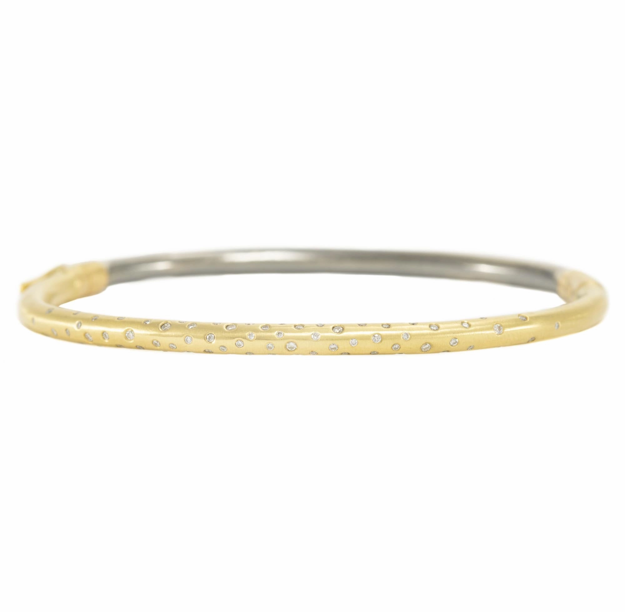Timeless Hinged Bangle (18k Gold   Silver Half) - 18ky, Oxidized Silver   VS Diamonds Radiant Jewelry Look