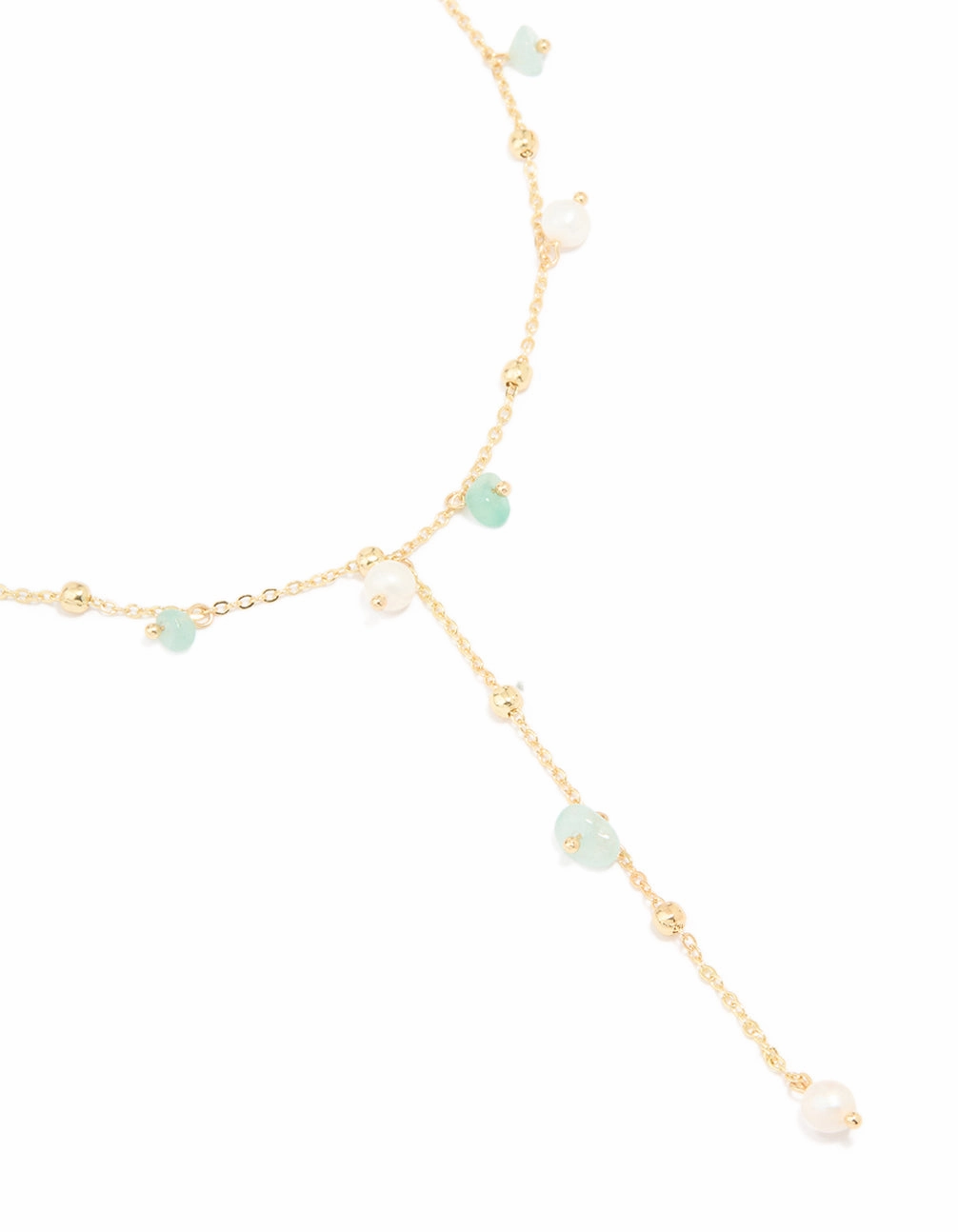 Fashion Layer Daily Wear Gold Plated Freshwater Pearl & Green Semi Precious Stone Chip Y-Necklace