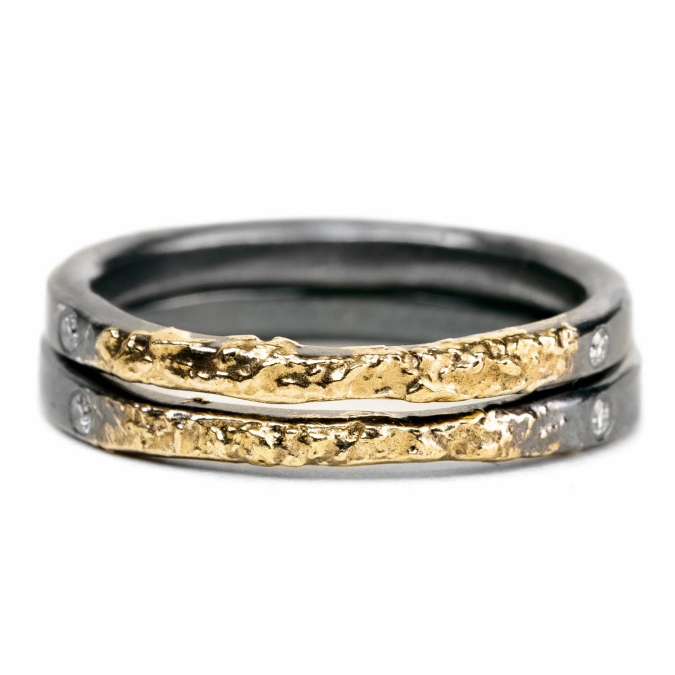 Radiant Craftwork The Jane Stack Rings - 18k Gold, Oxidized Silver   Diamonds