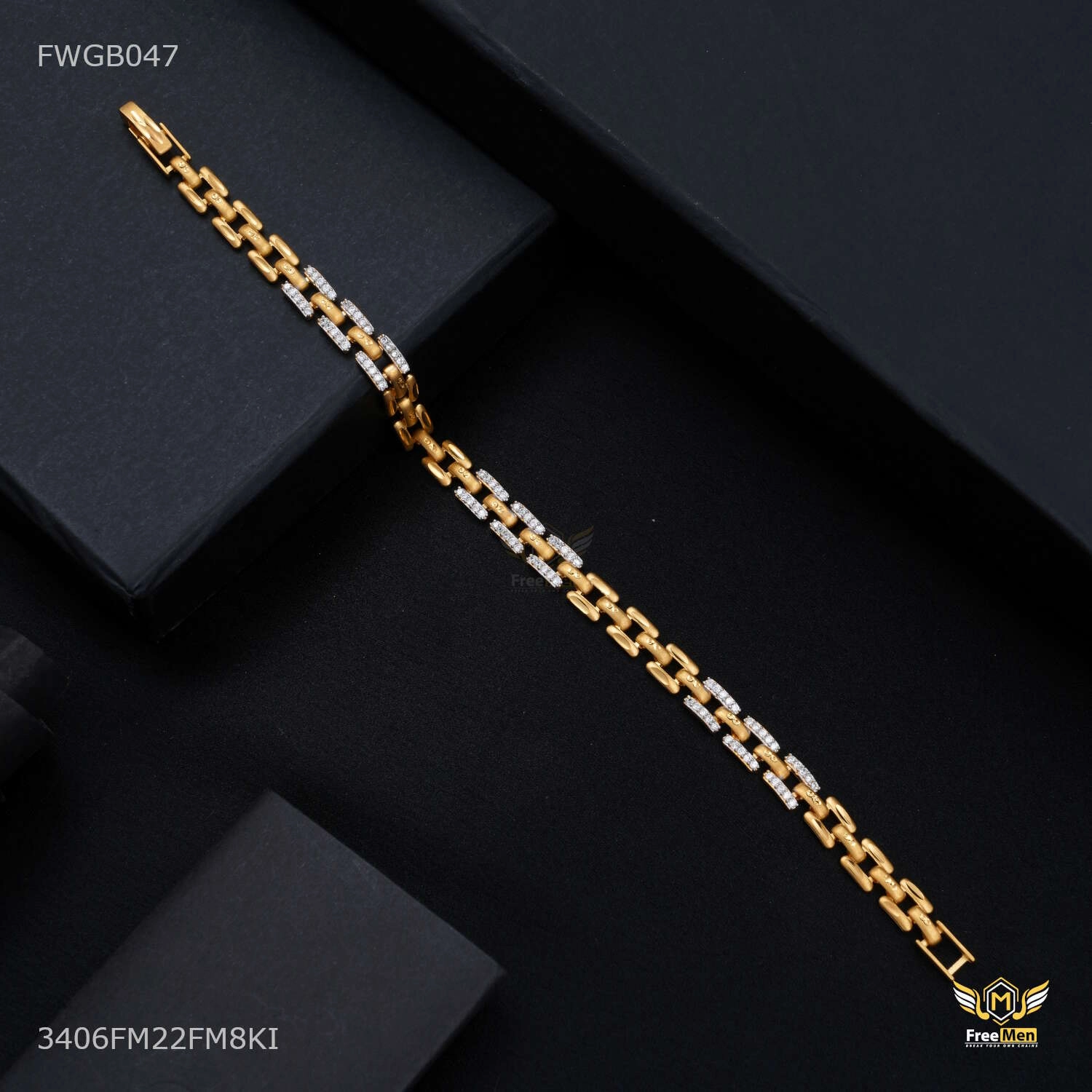 Party Detail Thin Patta AD Bracelet Gold Plated For Women - FWGB0467