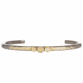 Three Bloom Dusted Skinny Cuff - 22ky, 18ky, Oxidized Silver   VS Diamonds Subtle Grace