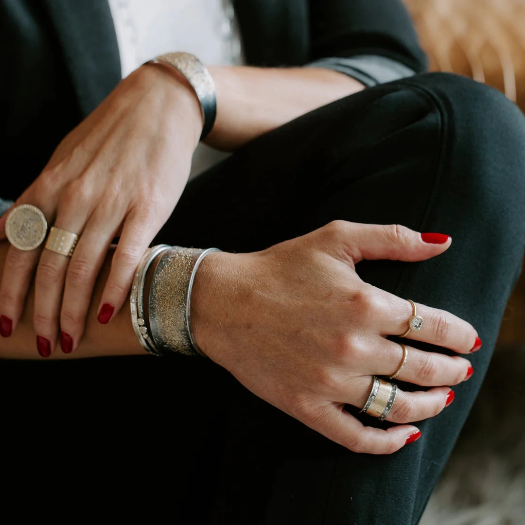 Three Bloom Dusted Skinny Cuff - 22ky, 18ky, Oxidized Silver   VS Diamonds Exclusive Sparkle Refined Texture