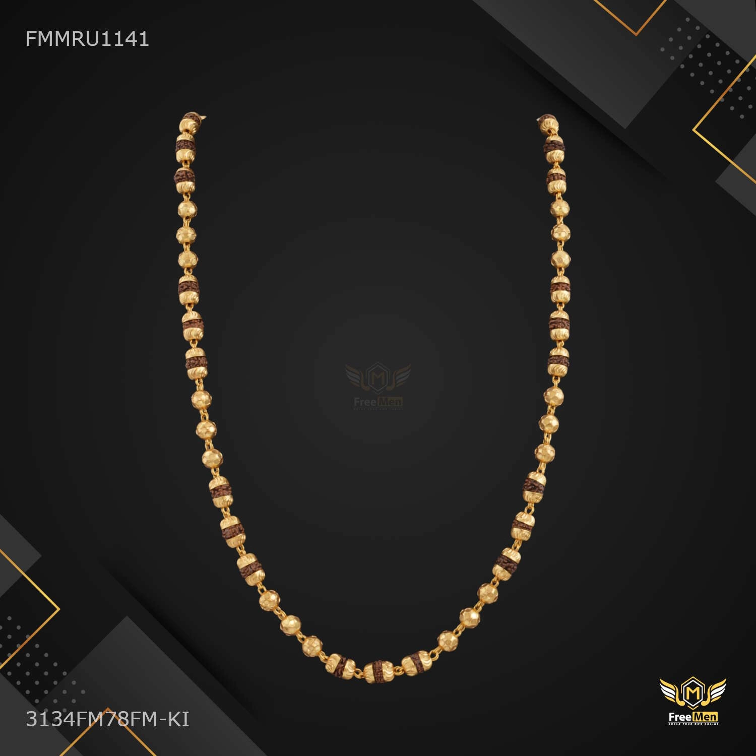 Graceful Vibe Gloss Layer Three by Three Designer Golden Rudraksha mala - FMMRU1141