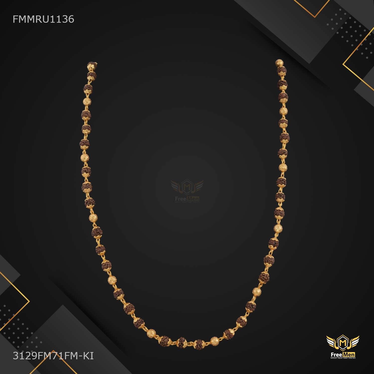 Three by Three with Golden Rudraksha mala - FMMRU1136 Captivating Style Signature Flair