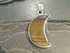 Tiger's Eye, Fine Sterling Silver Crescent Moon Pendant High Fashion Refined Style