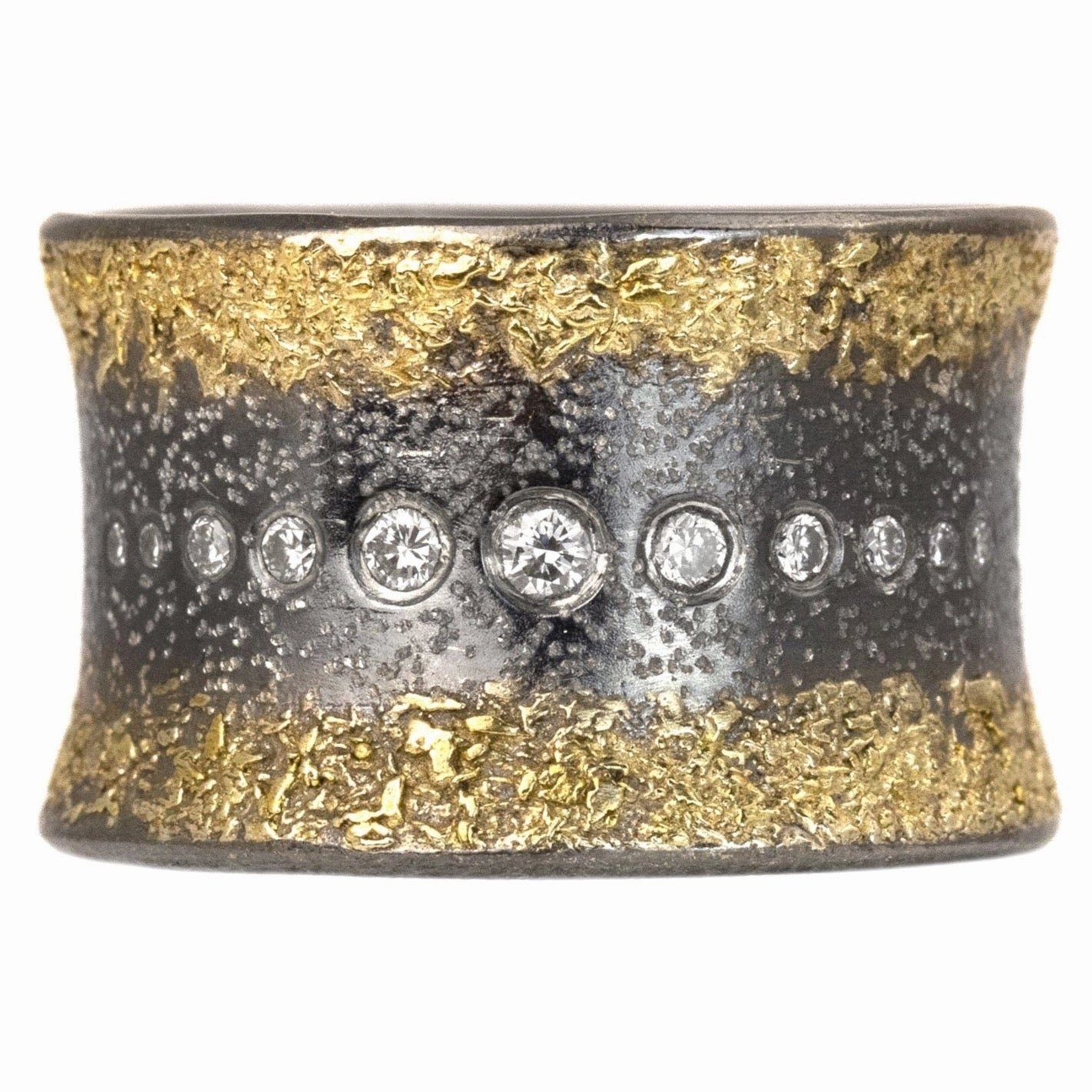Glam Pairing Flared Spring Ring - 22k Gold, Oxidized Silver   Reclaimed diamonds