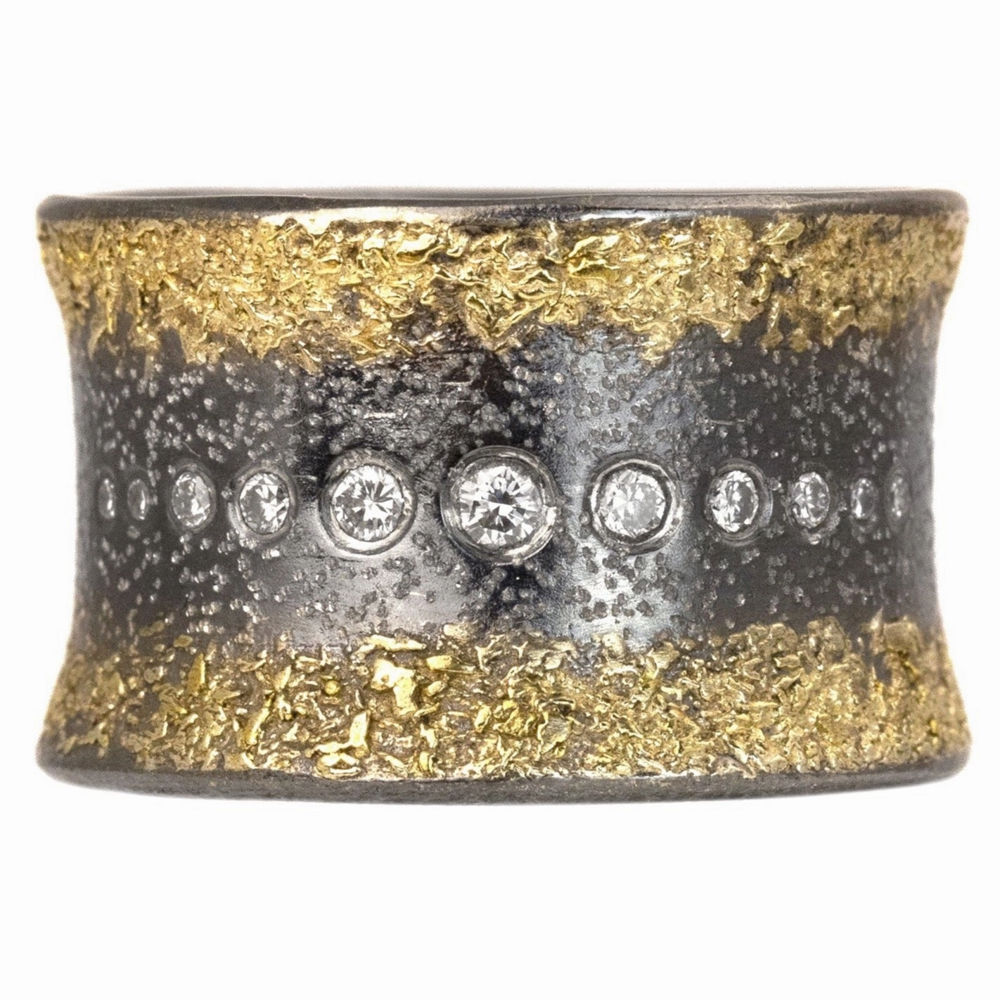 Delicate Shine Occasion Style Flared Spring Ring - 22k Gold, Oxidized Silver   Reclaimed diamonds