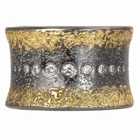 Delicate Shine Occasion Style Flared Spring Ring - 22k Gold, Oxidized Silver   Reclaimed diamonds