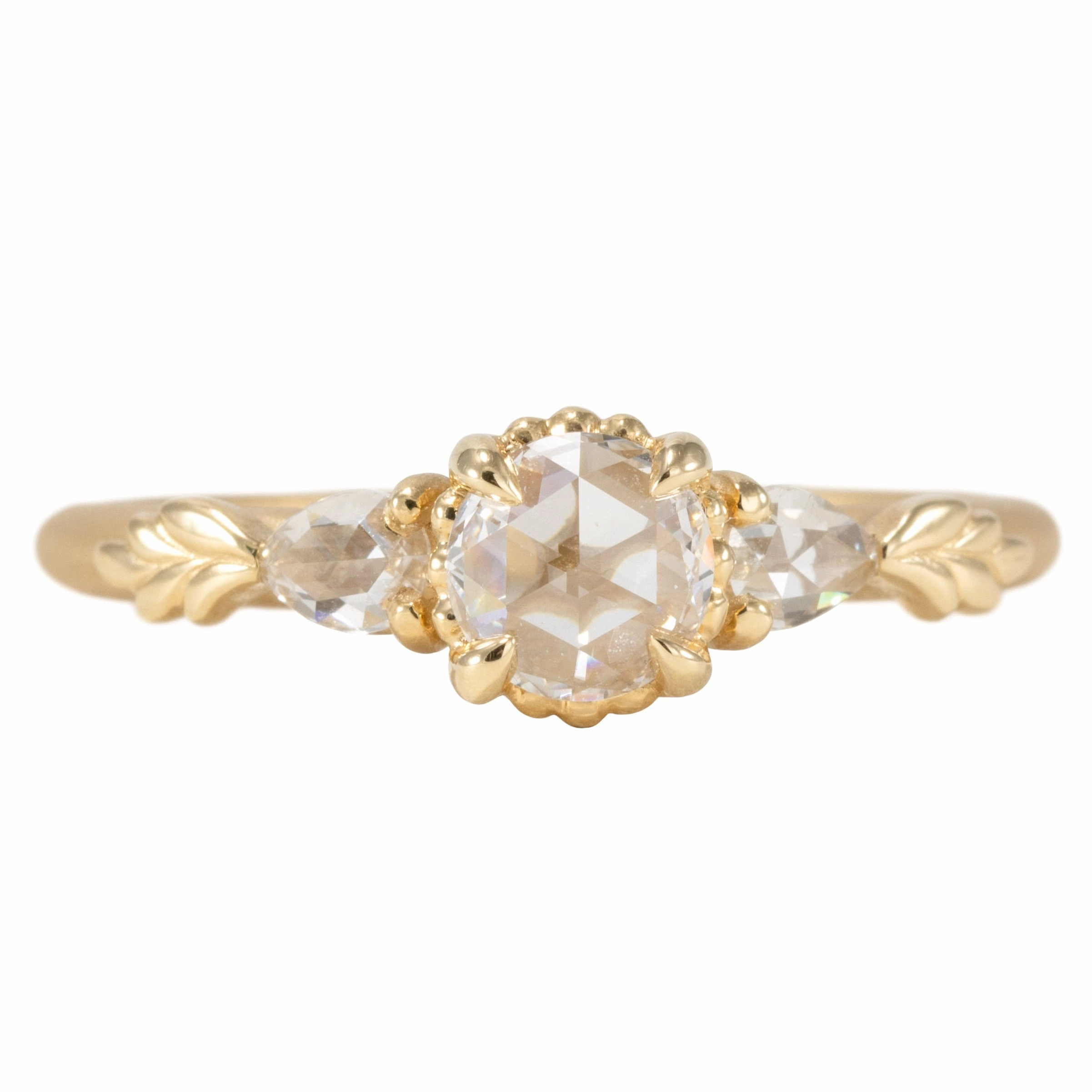 Coated Material Professional Look Wood Nymph Ivy Engagement - 18K Yellow Gold , .32 ctw Rose Cut Round Diamond   Rose Cut Pear diamonds (.2 ctw)