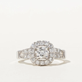 18k Diamond Open Halo Engagement Ring | 0.89ctw | SZ 6 Shiny Texture Vintage Pop