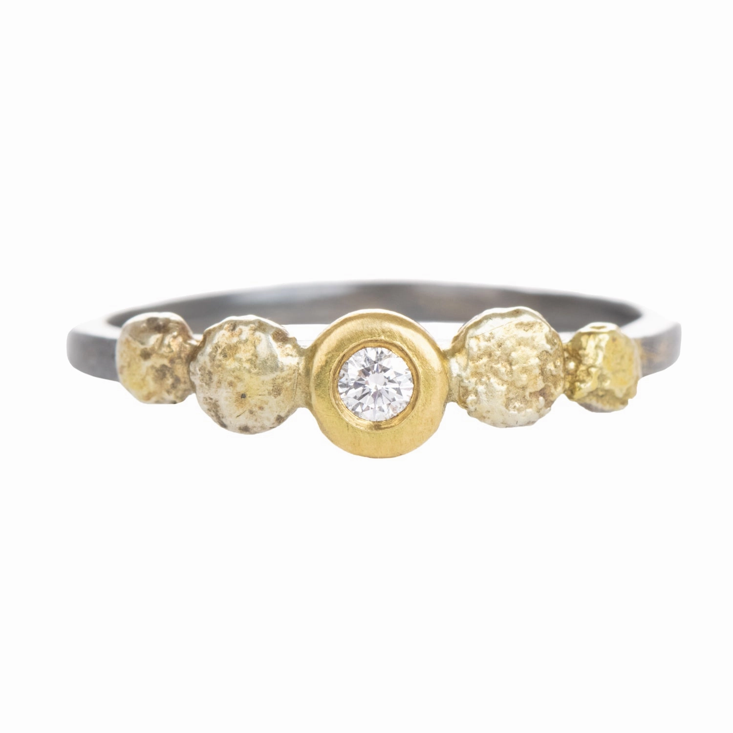 Romantic Present In Bloom Stacking Ring - Dusted Blooms - 22k Gold Dust, 18k Gold, Oxidized Silver   Reclaimed Diamonds