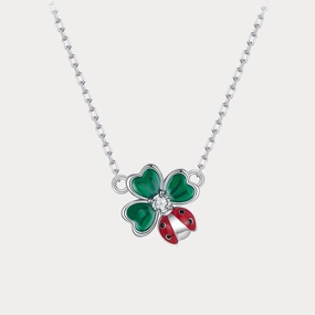 Extendable Piece Four Leaf Clover Ladybug Necklace