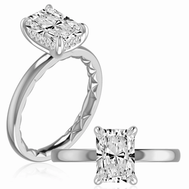 A. JAFFE Radiant Center Hidden Halo Diamond Engagement Ring Setting in 14K White Gold (0.08ctw) Wipe Clean Glamorous Accessory