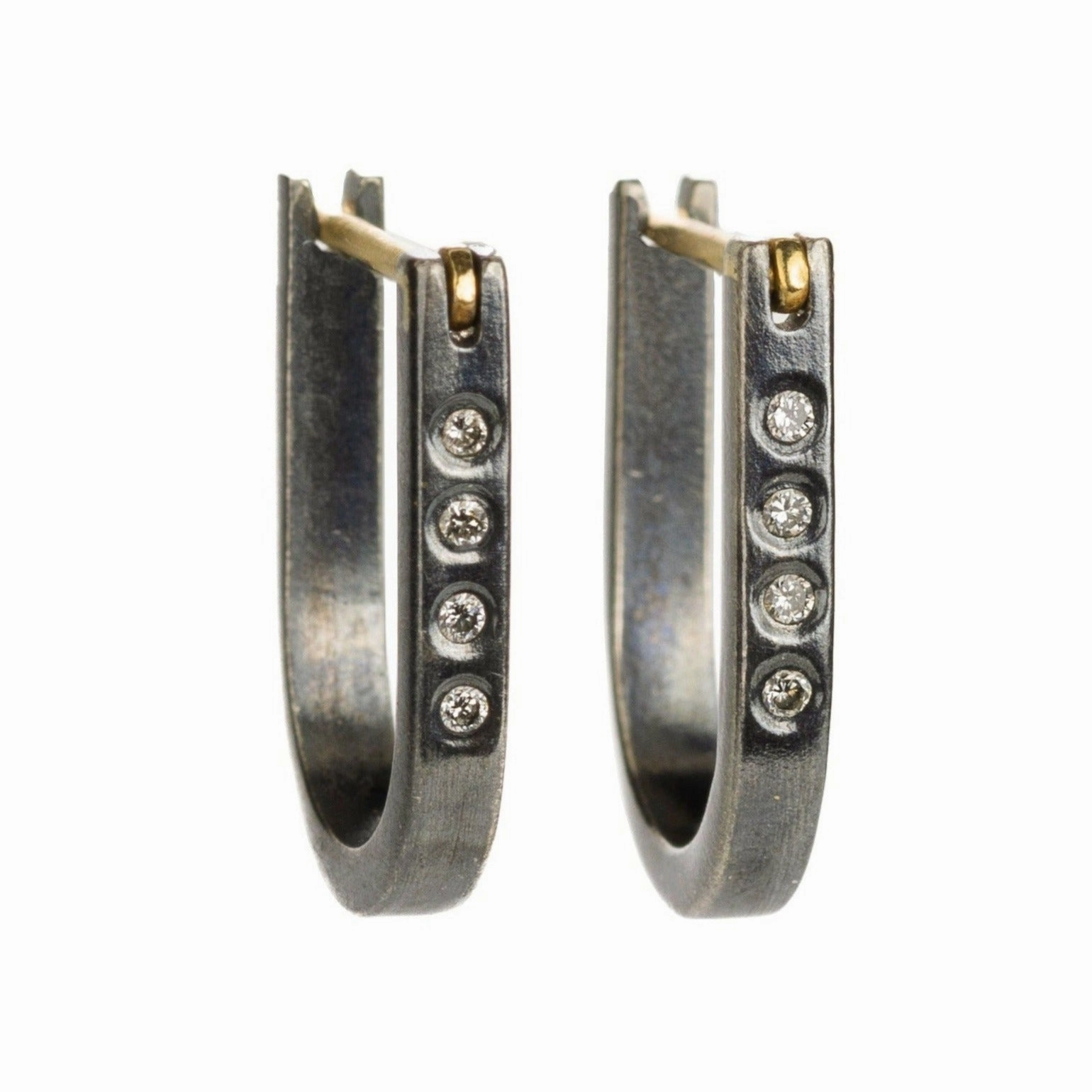 Wedding Style Artful Edge Traveler Huggie Hoops - 18k Gold, Oxidized Silver   Reclaimed Diamonds