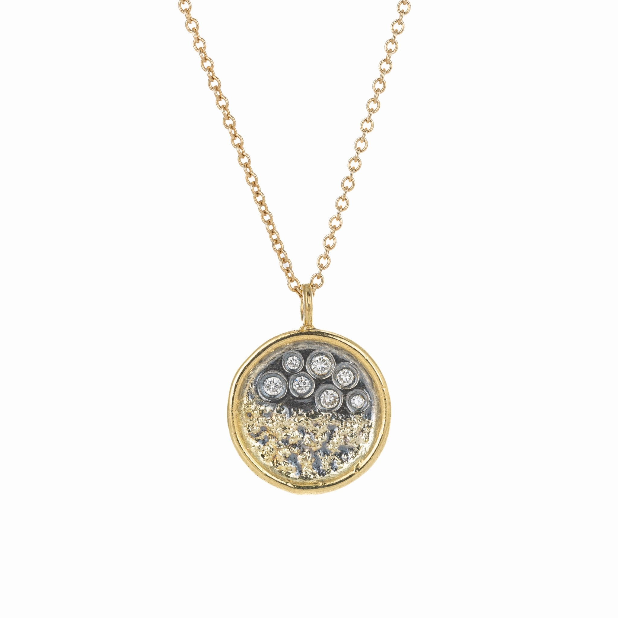 Traveler??s Coin Necklace - 22k/18k Gold, Oxidized Silver   Reclaimed Diamonds Bold Layering Minimal Chic