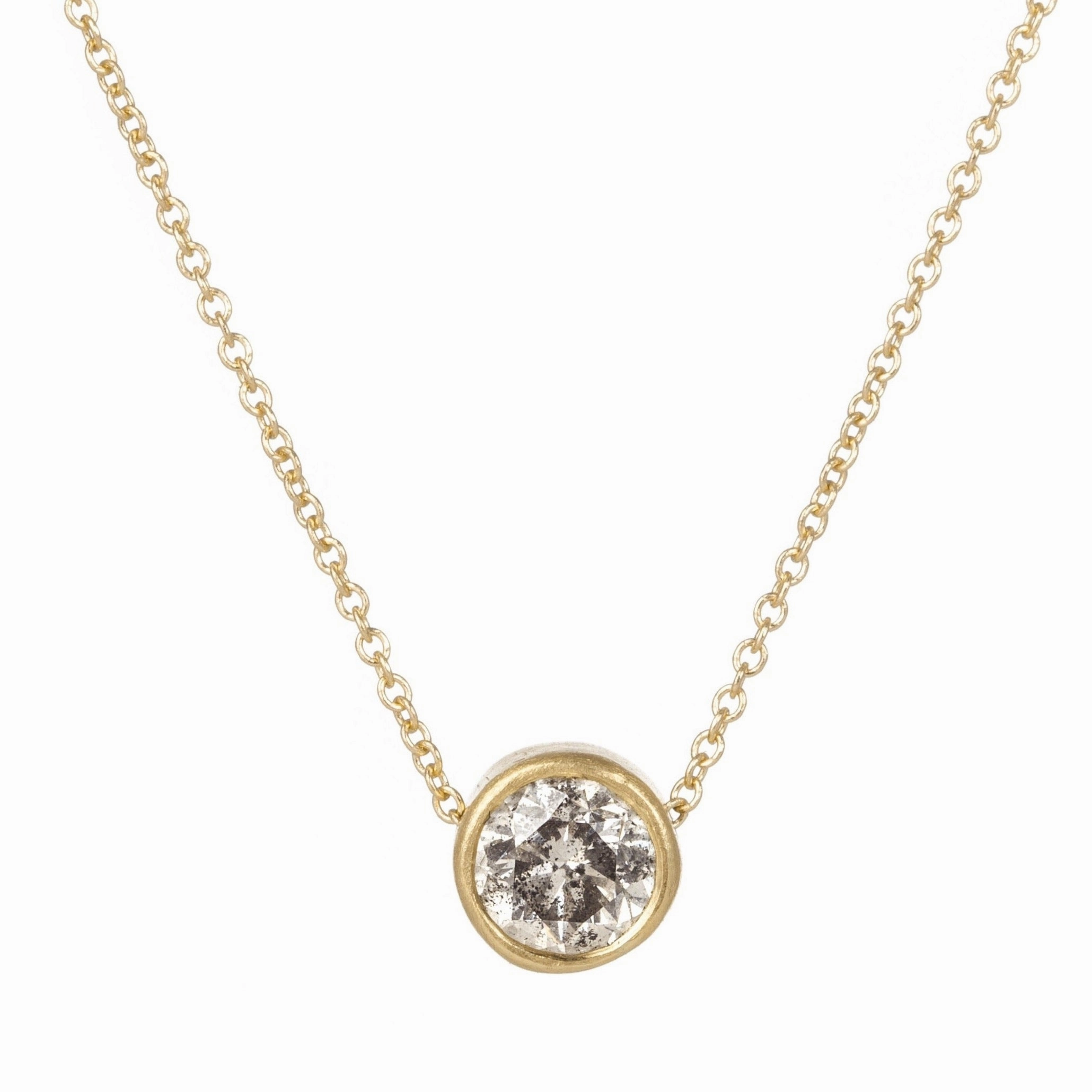 Special Accent Modern Detailing Timeless Solitaire Necklace - 18k/14k Gold   1 ctw Reclaimed Diamond