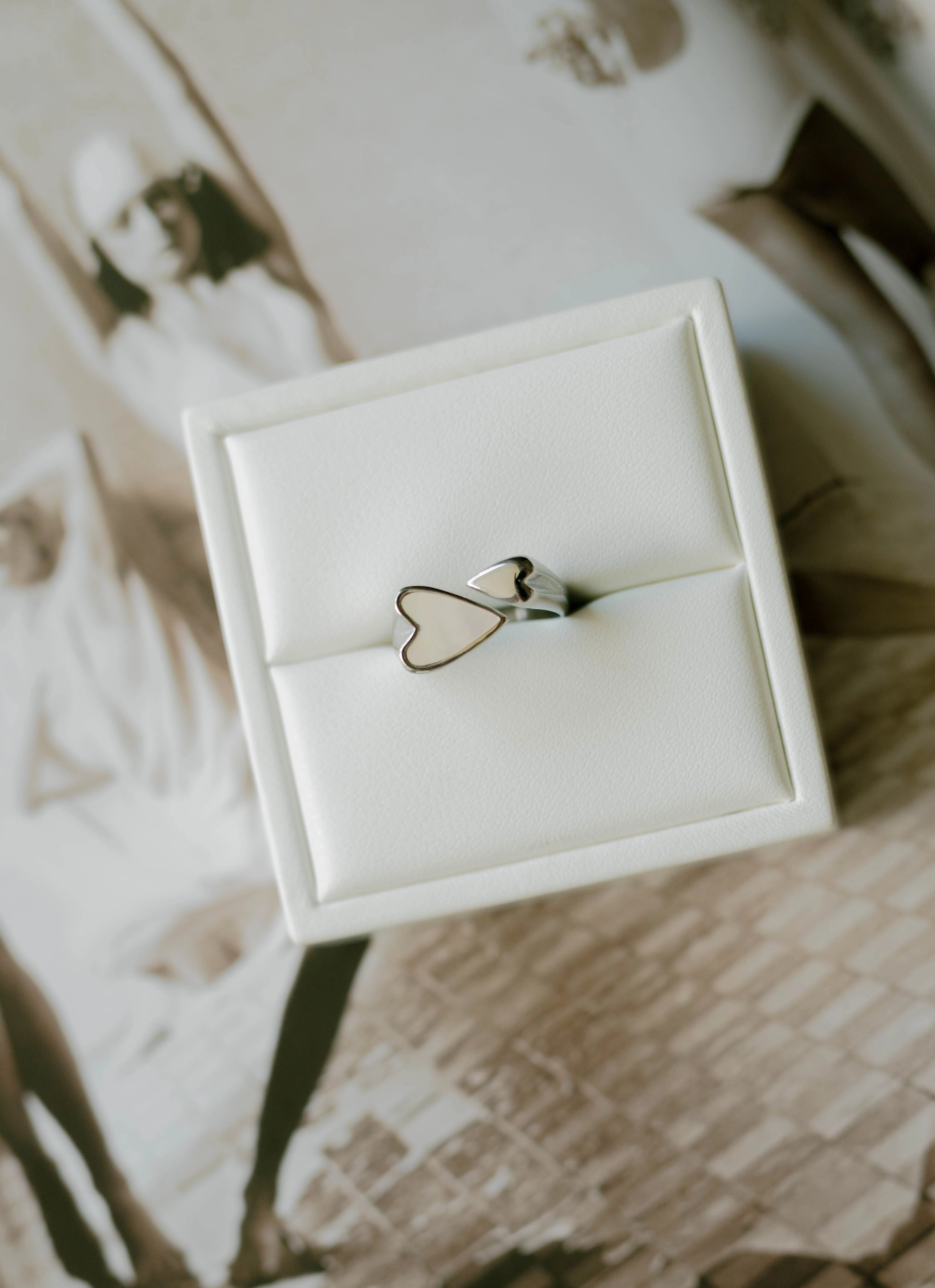 Handcrafted Beauty Double Heart Ring ?C Silver, Mother of Pearl