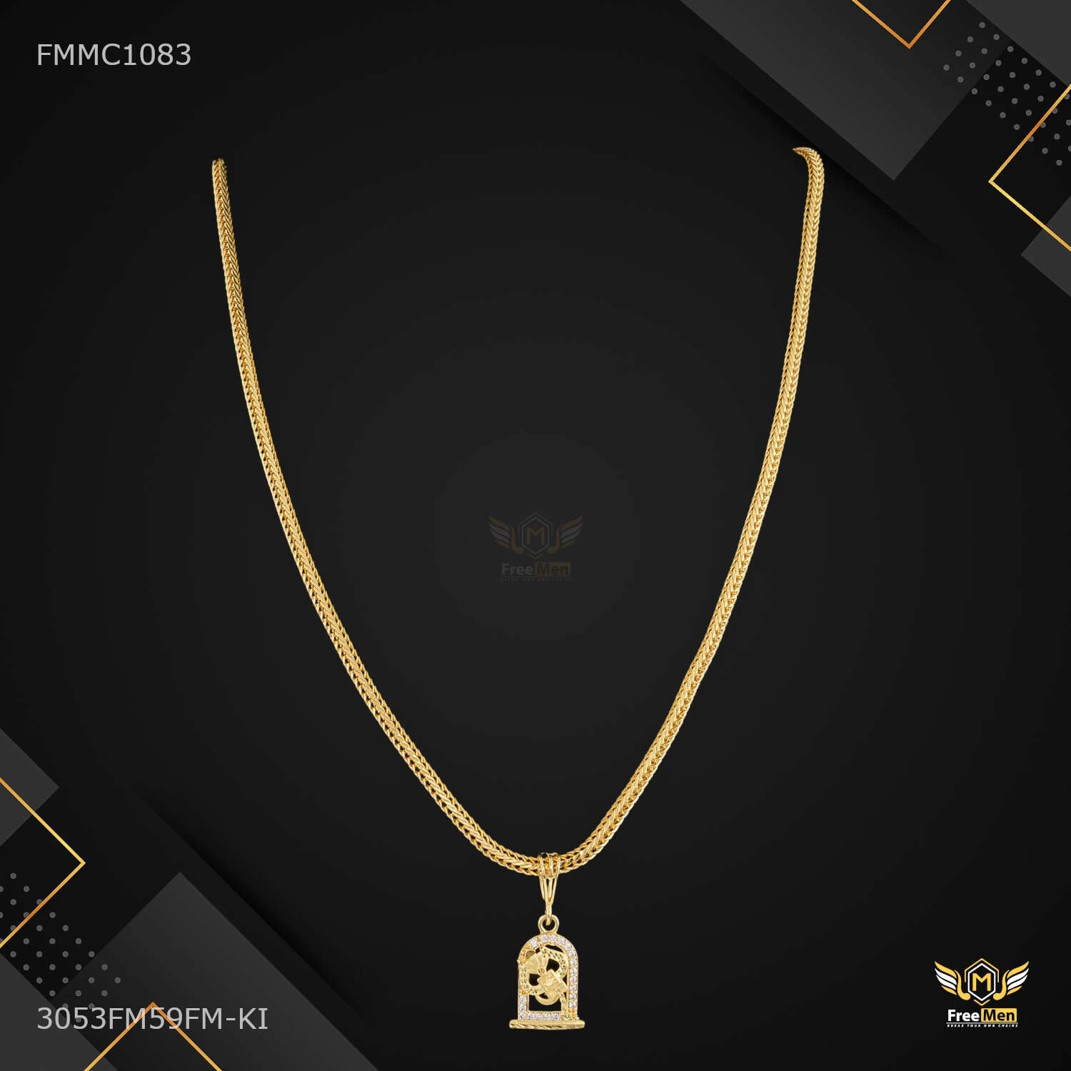 Trishul Damru Pendent with Snak chain for Man - FMMC1083 Birthday Style Timeless Contour