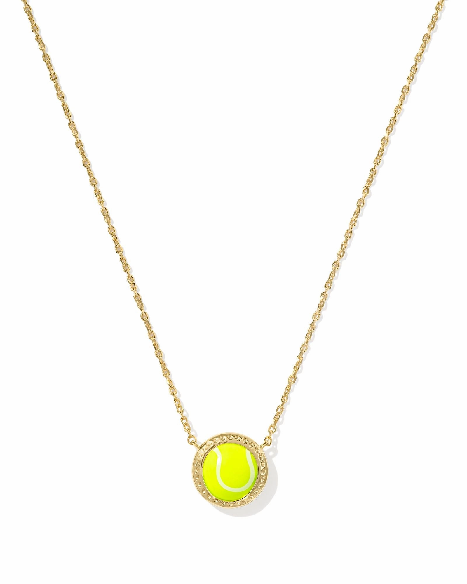Kendra Scott Tennis Gold Short Pendant Necklace in Chartreuse Magnesite Spark Touch