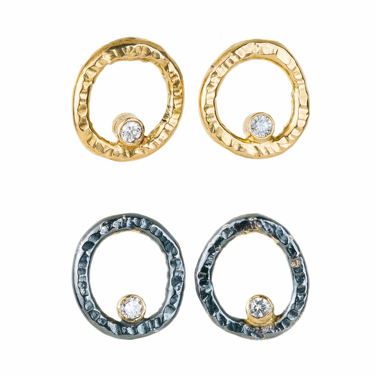 Opulent Design Turning Aspen Studs - 18k gold, Oxidized Silver   Reclaimed Diamonds