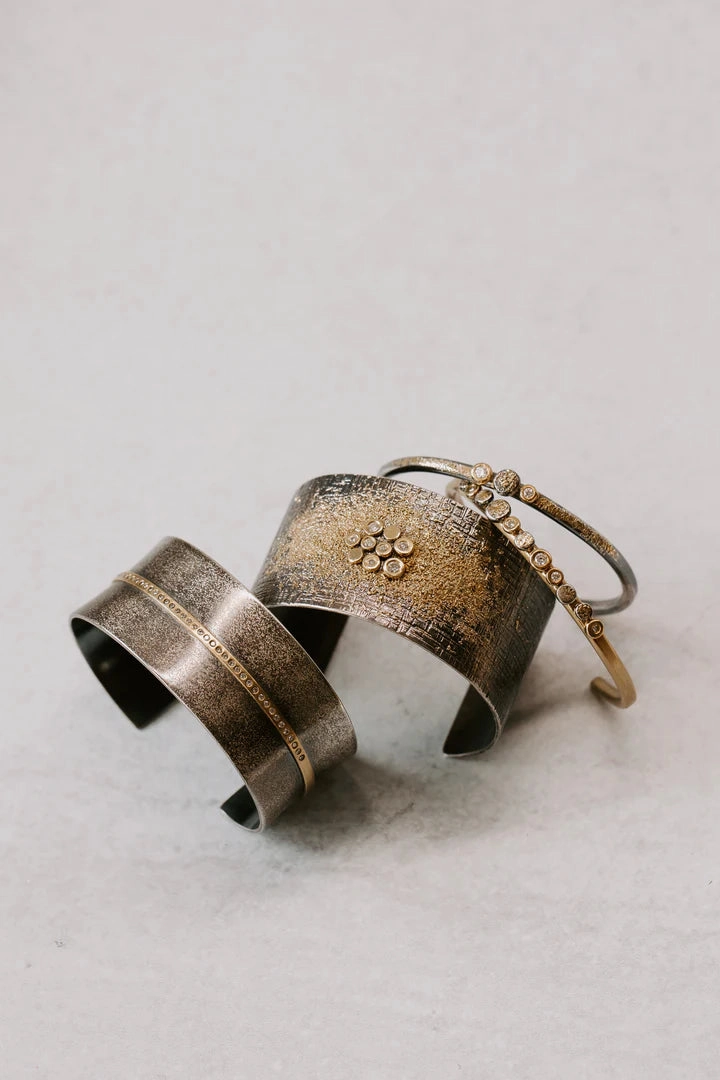Twilight Cuff - 18ky Gold, Oxidized Silver   VS Diamonds Fresh Detail Styled Set