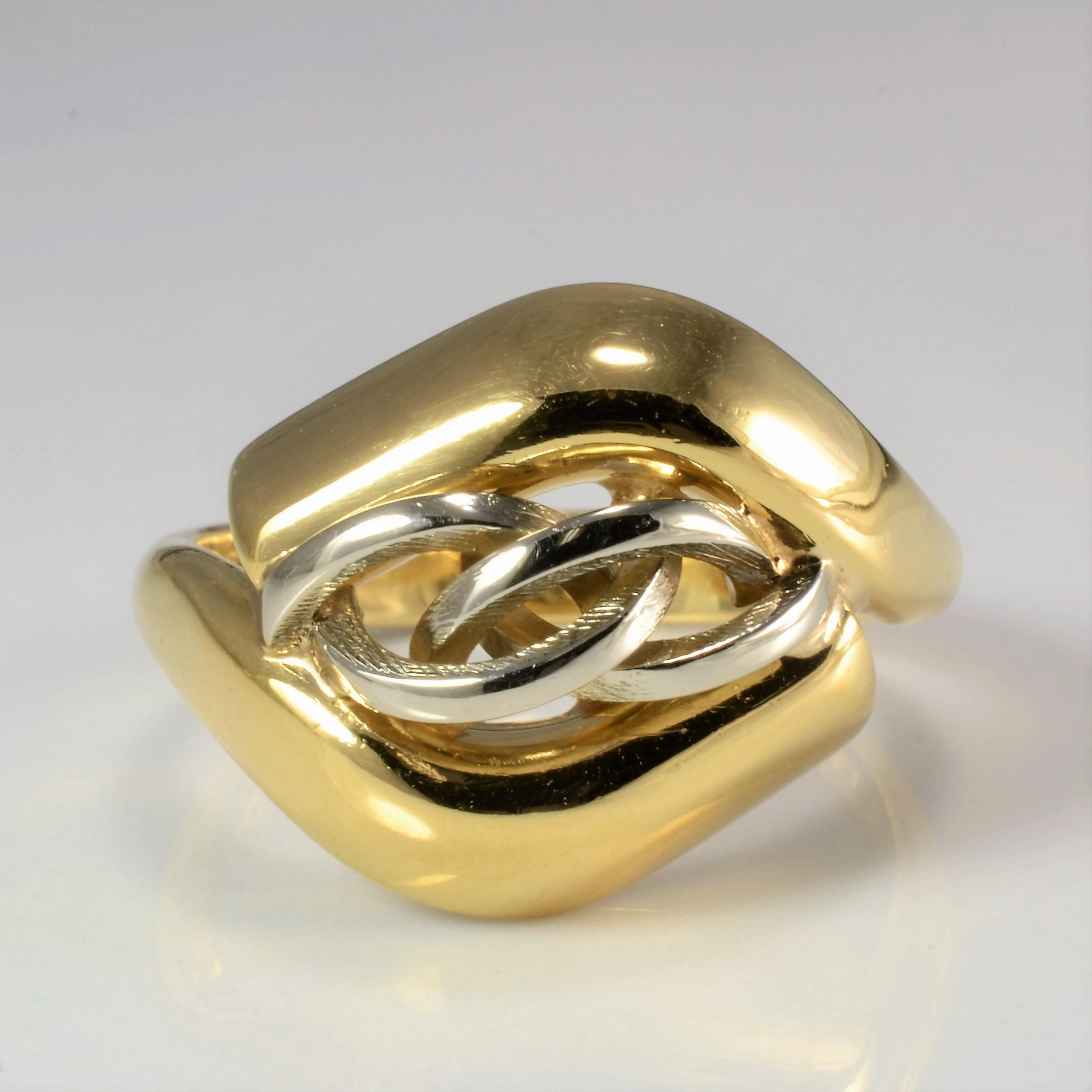 Two Tone Gold Link Chunky Bypass Ring | SZ 7.75 | Creative Form Muted Finish