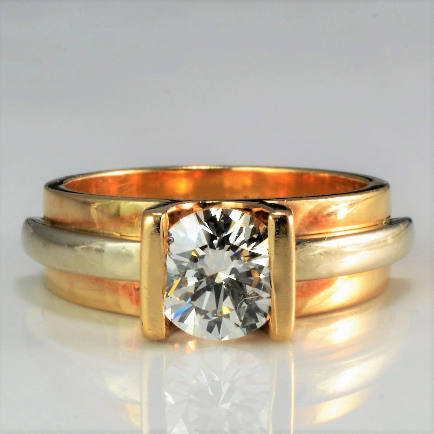 Two Tone Gold Tension Set Solitaire Diamond Ring | 1.00ct VS2 G | SZ 5.75 Formal Outfit Minimal Appeal