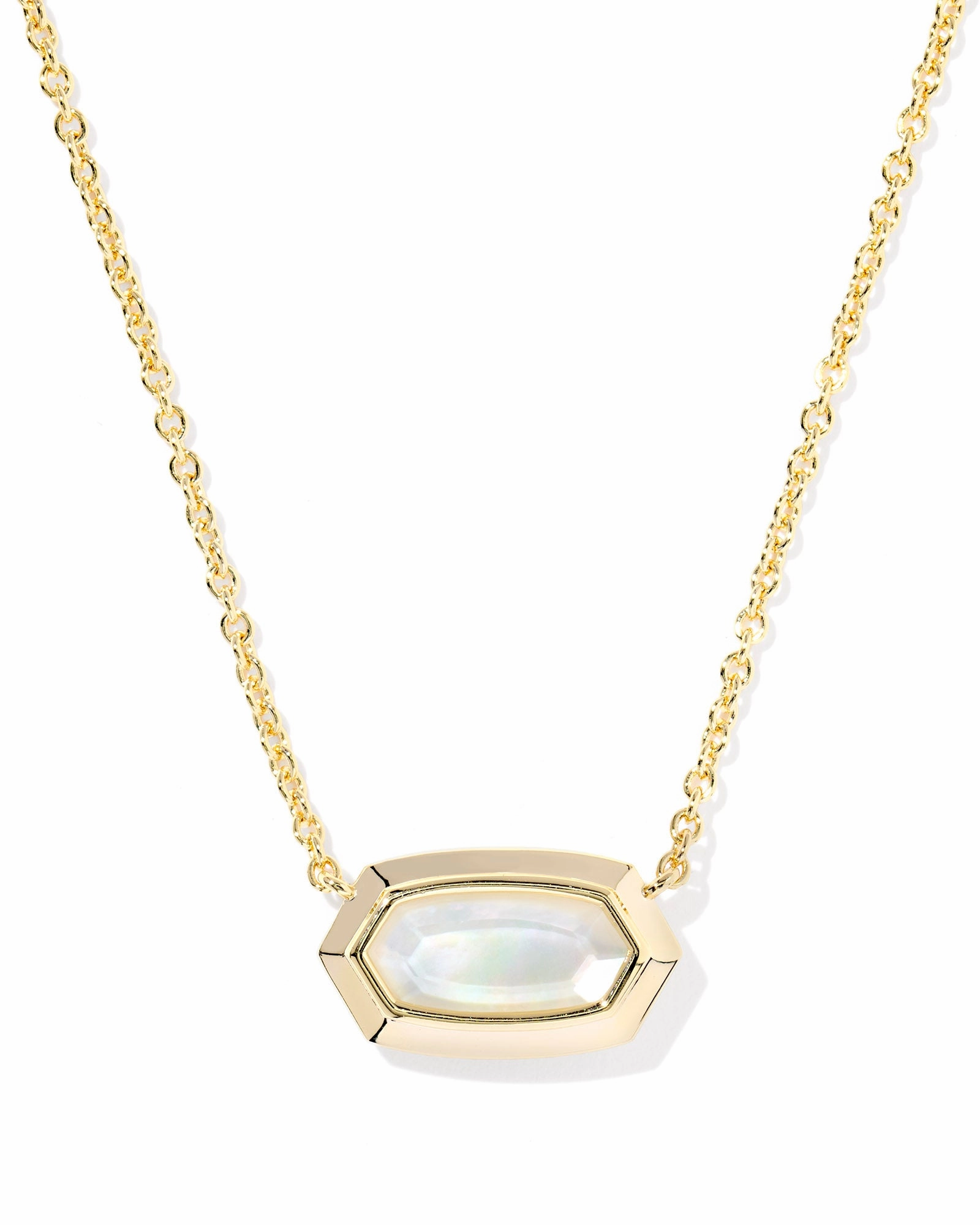 Modern Touch Kendra Scott Elisa Bezel Gold Short Pendant Necklace in Ivory Mother of Pearl