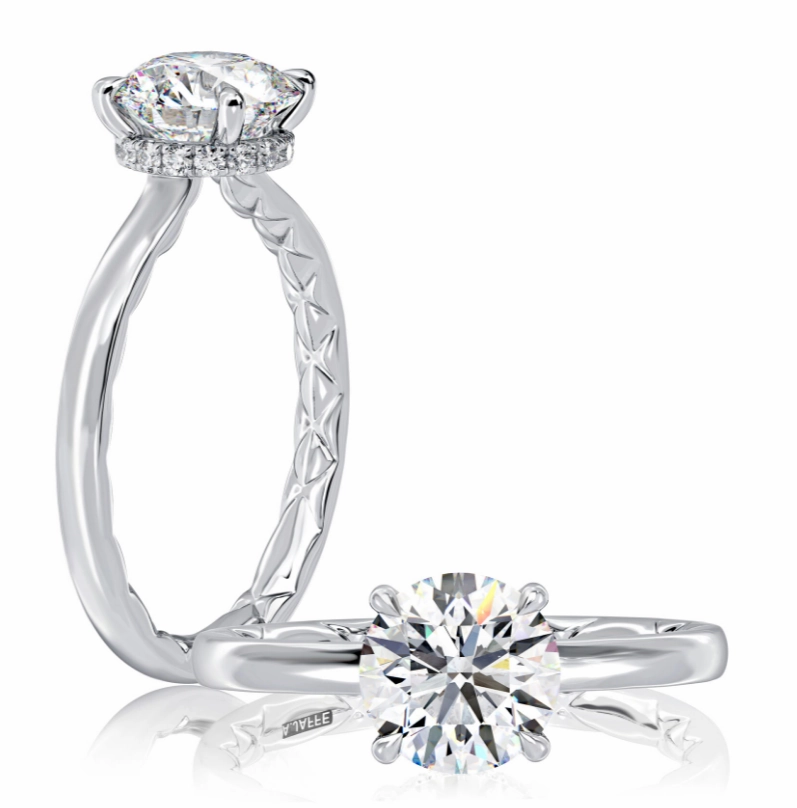 Traditional Adornment A. JAFFE Round Center Hidden Halo Diamond Engagement Ring Setting in 14K White Gold (.11ctw)
