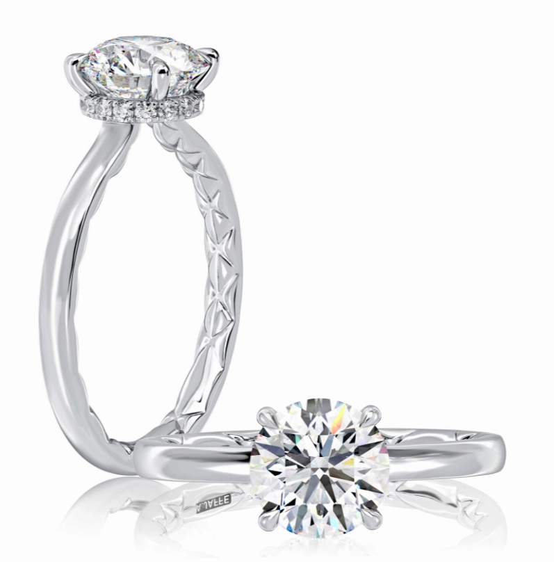 Gift Idea A. JAFFE Round Center Hidden Halo Diamond Engagement Ring Setting in 14K White Gold (.11ctw)
